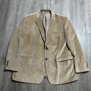 Saddlebred Corduroy Blazer 48R Tan Two Button Sport Coat Brown Plaid Lining